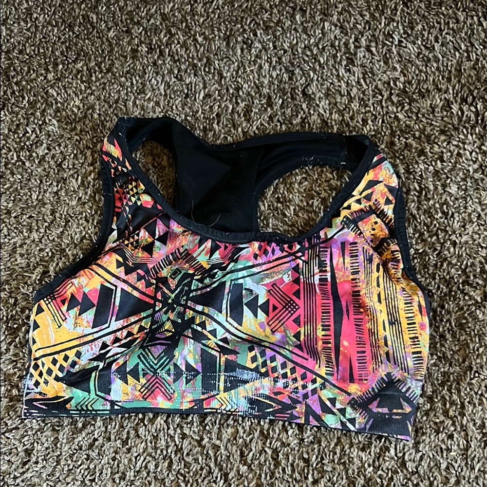 Pink and Black Geometric Sports Bra for Active Comfort